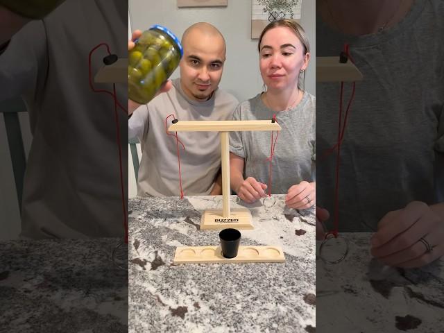Pickle juice challenge in the Hook&Ring game! Funny party game! #challenge #partygames #tabletopduo