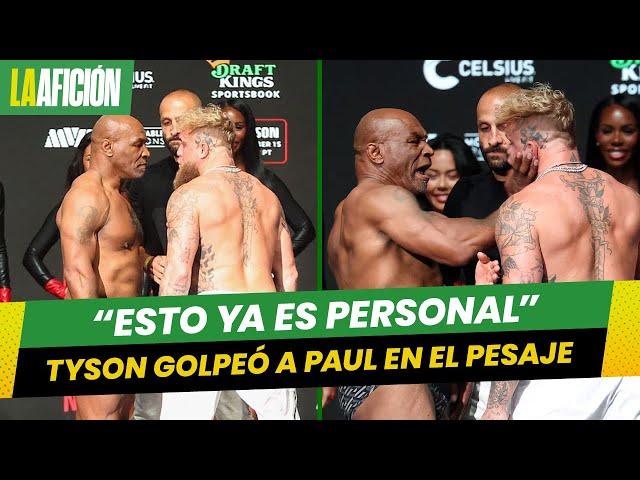 ¡Se fue con todo! Mike Tyson golpea a Jake Paul en la ceremonia de pesaje previo a su pelea