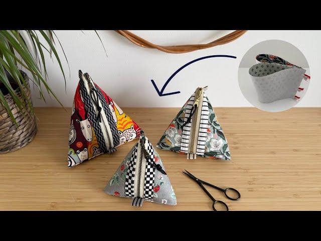 Learn how to sew this unique LITTLE PYRAMID POUCH in three sizes. #sewing #diy #sewingtips #sew