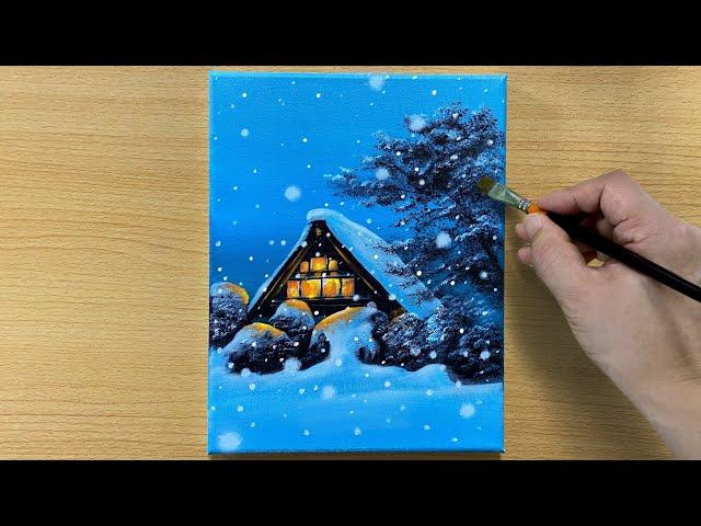 Falling Snow / Acrylic painting for beginners / STEP by STEP #163 / 눈내리는 풍경 아크릴화