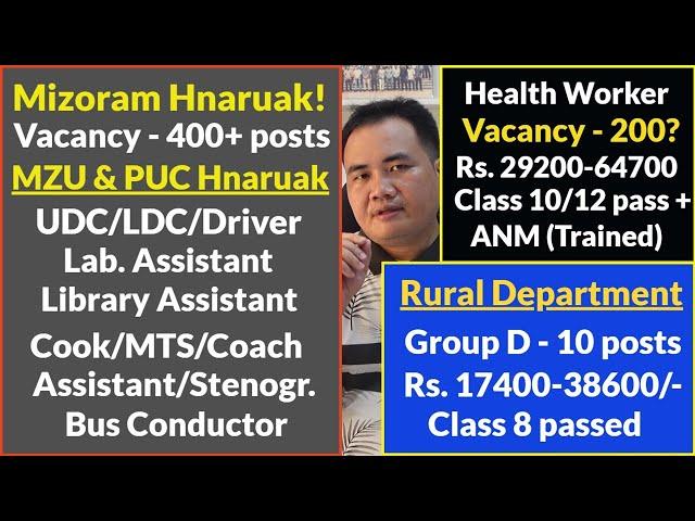Mizoram Hnaruak a tam turu - 400+ | Health Worker/Group D/Cook/MTS/Driver/UDC/LDC/Lab Assistant