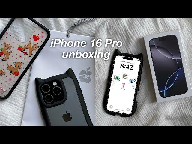 iPhone 16 Pro aesthetic unboxing + accessories | black titanium | camera comparison, AirPods Pro 2