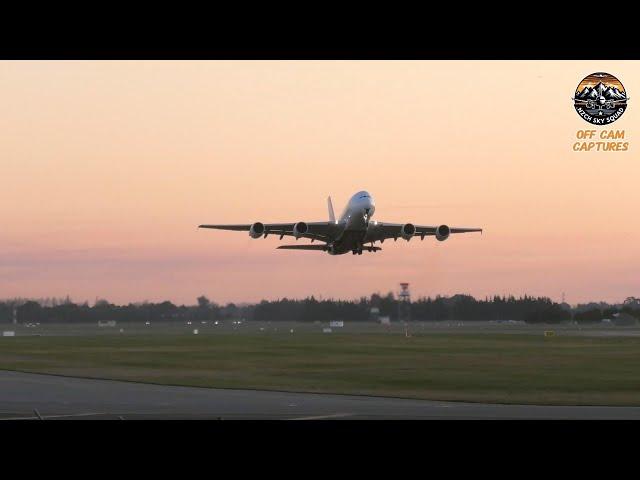 Emirates Airlines Airbus A380-800 Take Off During Golden Hour At Christchurch Airport, New Zealand!