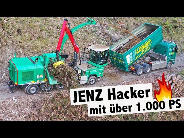 JENZ Hacker mit über 1.000 PS  CAT C18 mit 776 PS | JENZ HEM 821 DQ Cobra hybrid | Lener Hackgut