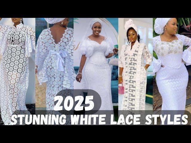 WOW  STUNNING WHITE LACE STYLES YOU CAN ROCKIN 2025/RICH AUNTY WHITE LACE KAFTANS AND BOUBOUS