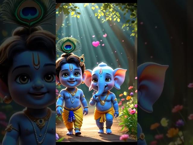 Innocence Divine: Krishna & Ganesha’s Childhood Walk #shorts #krishna #viral #ai  #cute #Ganesha