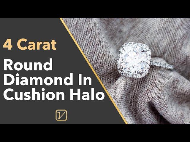 4 Carat Round Diamond In Cushion Halo | Cushion Halo Engagement Ring