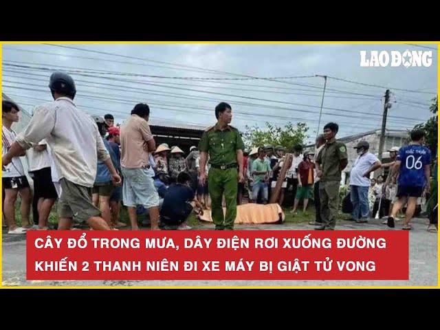Cây đổ trong mưa, dây điện rơi xuống đường khiến 2 thanh niên đi xe máy bị giật tử vong