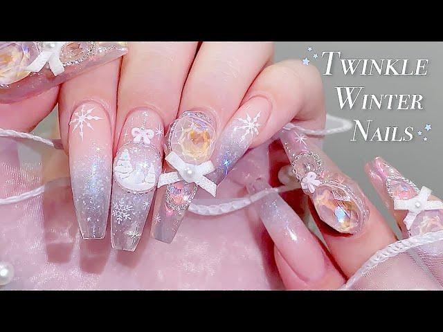 sub) Winter, Glitter Ombre Nails!️/Korean Nails / Winter nails / Nail art / Self-nails / ASMR