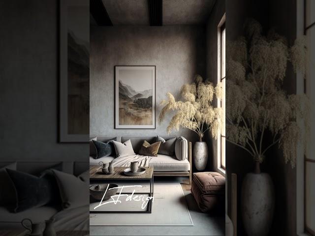 Wabi-sabi style living room interior design.