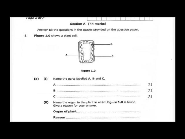 GCE|| Biology Paper 2, 2020 question 1