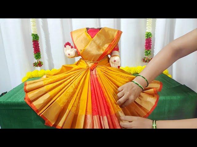 Varamahalakshmi saree draping || How to drape saree for Varamahalaxmi | Varalaxmi kalasam Decoration