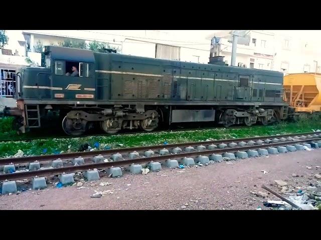 Train Marchandise : Locomotive (GE) Dn 318 Hauling Grain from Baja to Tunis Passing Manouba City 