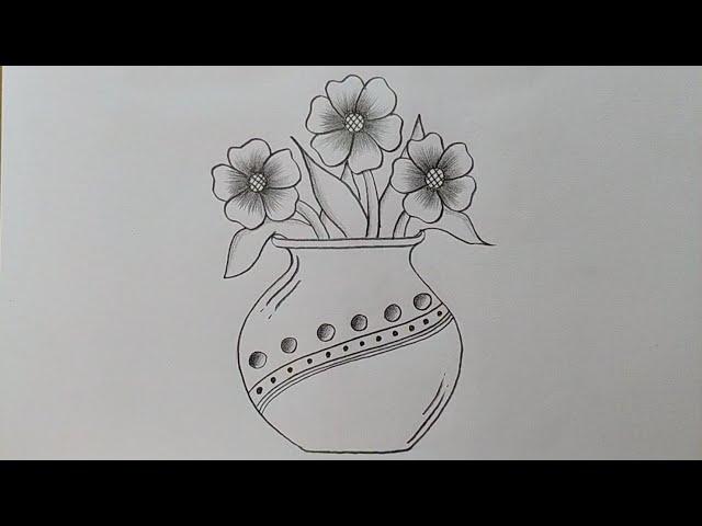 Very Easy and Simple Flower pot drawing| Flower Vase drawing| Pencil drawing| How to draw Flower pot