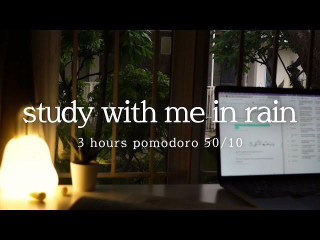 ️ 3hr pomodoro 50/10 | study with me in rain ️ + sunset   | real rain music for studying