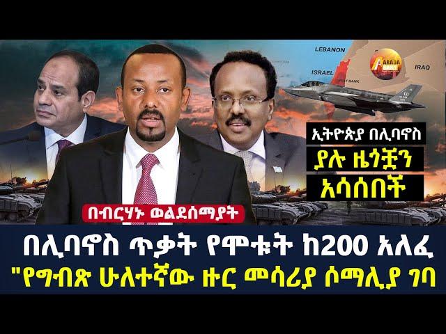 Arada daily news:ኢትዮጵያ በሊባኖስ ያሉ ዜጎቿን አሳሰበች በሊባኖስ ጥቃት የሞቱት ከ200 አለፈ"የግብጽ ሁለተኛው ዙር መሳሪያ ሶማሊያ ገባ