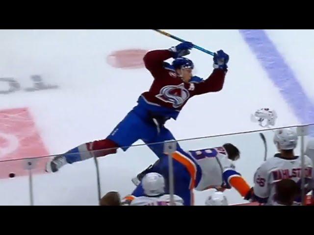 Nathan MacKinnon Blows Up Alexander Romanov