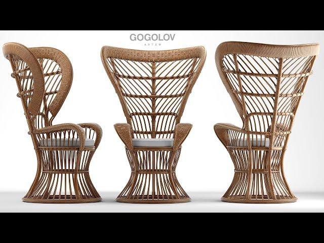 №133. Chair modeling " Rattan High Back Armchair circa 1950 " Autodesk 3ds Max