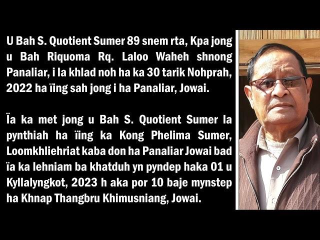 JINGPYNTIP BA SNGEWSIH - KHLAD NOH I BAH S. QUOTIENT SUMER