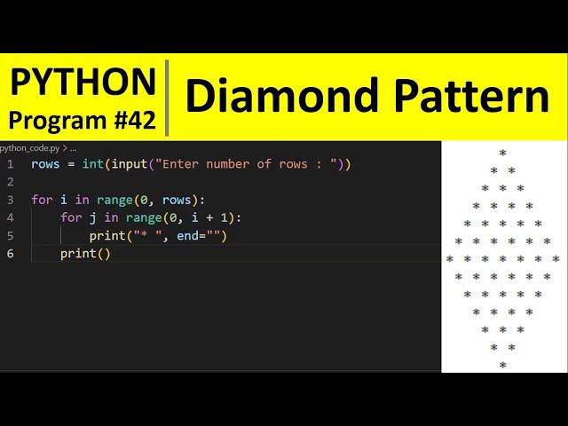 Python Program #42 - Print Diamond Shape Star Pattern in Python