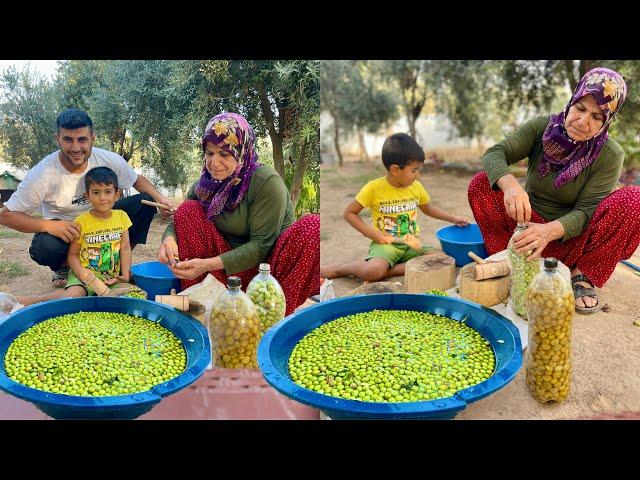 BİDON BİDON LEZZETLİ KAHVALTILAR İÇİN KÖYDE YEŞİL ZEYTİN YAPIMI | LEZZET KÖYÜ KÖY İŞLERİ