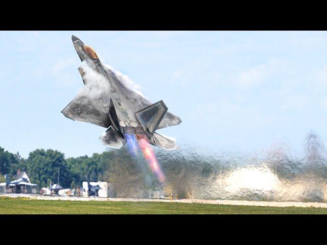 US F-22 Pilot Goes Vertical During Take Off at Full Afterburner