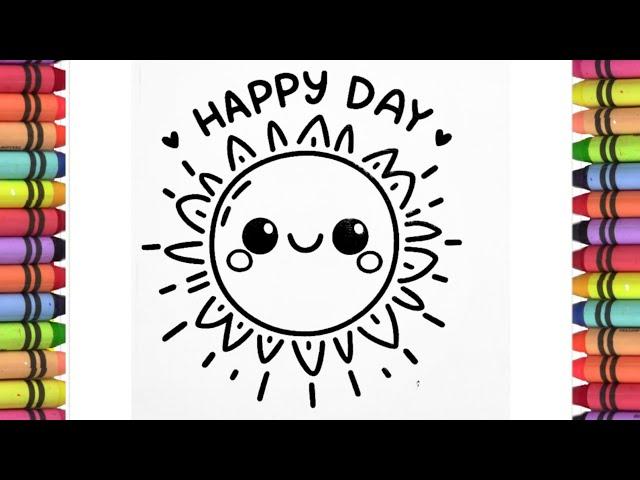 Cute sun drawing colouring and painting for kids, how to draw sun step by step