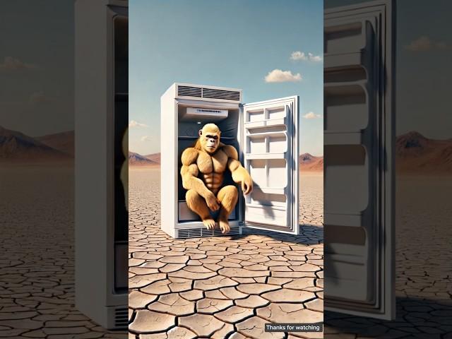 The monkey lives in the jungle and sits in the refrigerator to escape the heat  #ai #monkey #ice