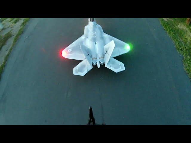 Sunset flight with the Freewing 90mm F-22 w/firey booty shining bright at LFE