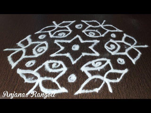 Rose Flower 11*6Dots Rangoli | Simple Daily Rangoli| Anjanas Rangoli| Special Muggulu| #Anjanas