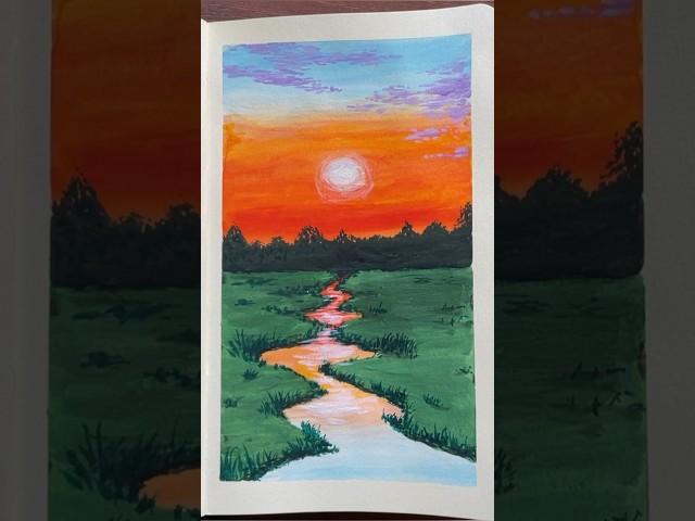 Summer Sunset. Favorite time of the day  #art #gouache #himijellygouache #sunsetpainting