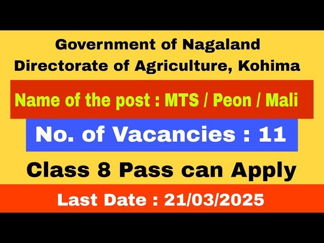 Class 8 Passed Apply for 11 Post of Peon, Government of Nagaland. 10/03/2025