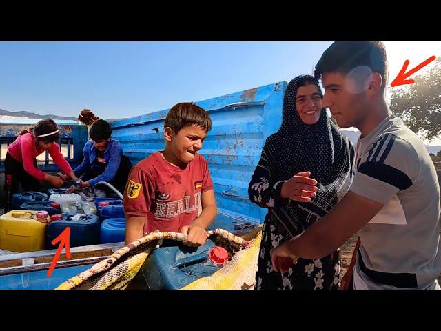 Relatives: Akram's nephew helps them to bring water