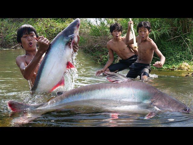 Primitive Wildlife - Cacth Big Fish Near the River - Eating delicious