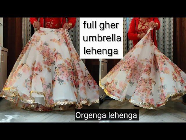 full gher umbrella lehenga cutting and stitching|| Organza lehenga cutting and stitching