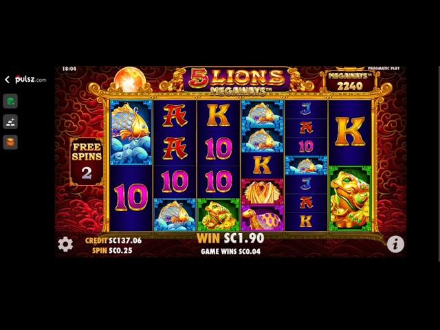 11X Win PULSZ Casino 5 Lions Megaways $0.20 Bet Sweeps Coins Slots BONUS