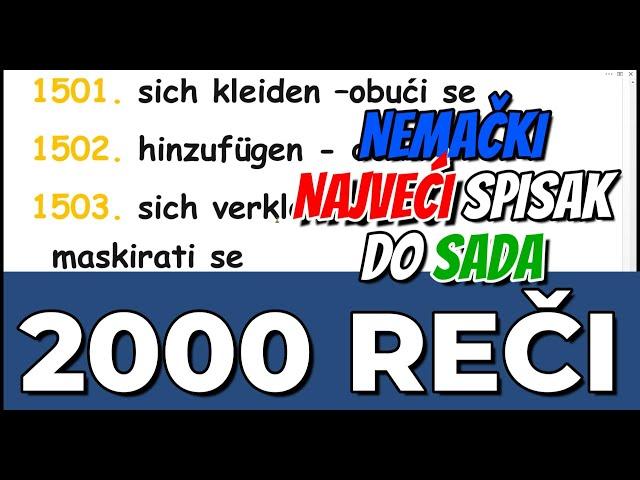 2000 NEMAČKIH REČI - SA RAZLIČITIH NIVOA  - NAJVEĆI SPISAK DO SADA - OTKRIVAM VAM MOJU RIZNICU REČI