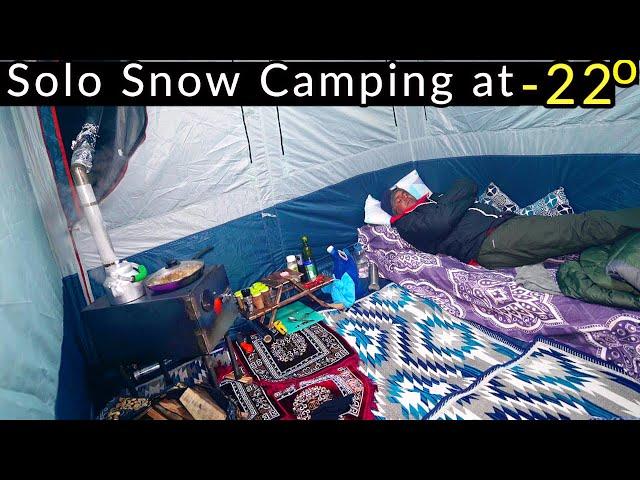 Trying Hot Tent Snow Camping in -22 | Solo Snow Camping | @RidingwithPeace