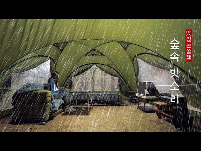 I heard the sound of rain in the forest inside the cozy shelter. Wind ,  rain ,  snow . CAMPING