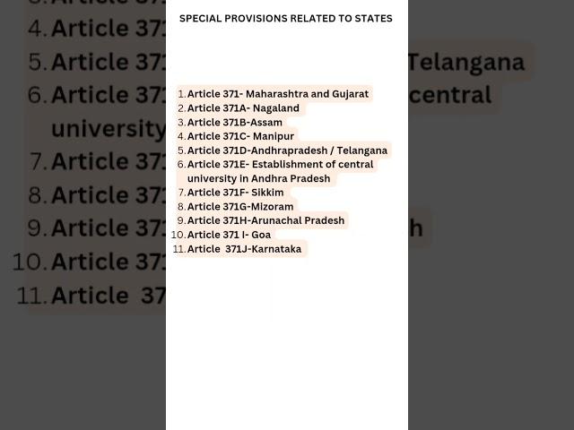 SPECIAL PROVISIONS RELATED TO STATES | ARTICLE 371-371J #tnpsc #indianpolity #study