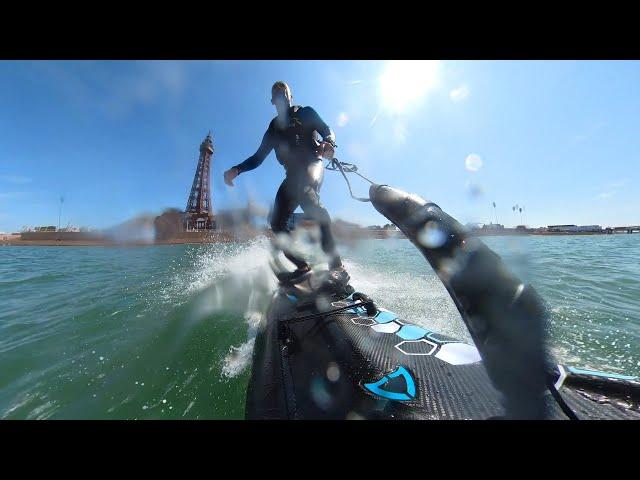 Blackpool Tower, Central Pier, The Wheel, South Pier, Pleasure Beach, Choppy Sea, Mako Jetboard