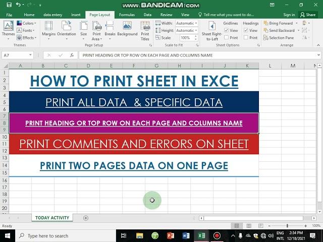 MS-Excel  print page setup and print data Tips