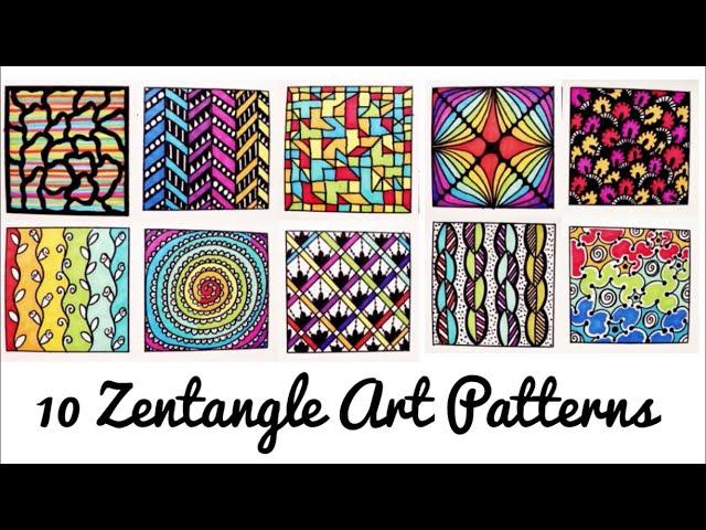 10 Easy Colourful Zentangle Art Patterns | Part -2 | Patterns for Beginners ( Time - Lapse )