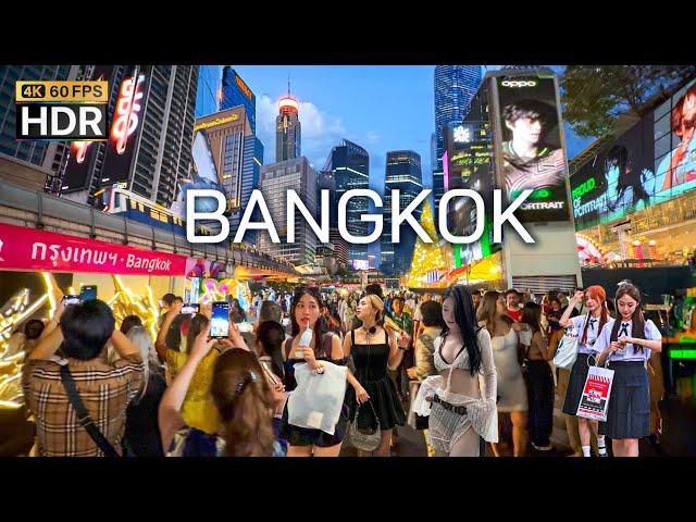  4K HDR | Night Walk in Downtown Bangkok the Beautiful city that never sleeps