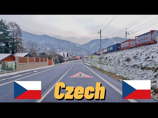 ️Driving from the border of Germany from Petrovice Czech Republic to Vrbičany with snow falling ️