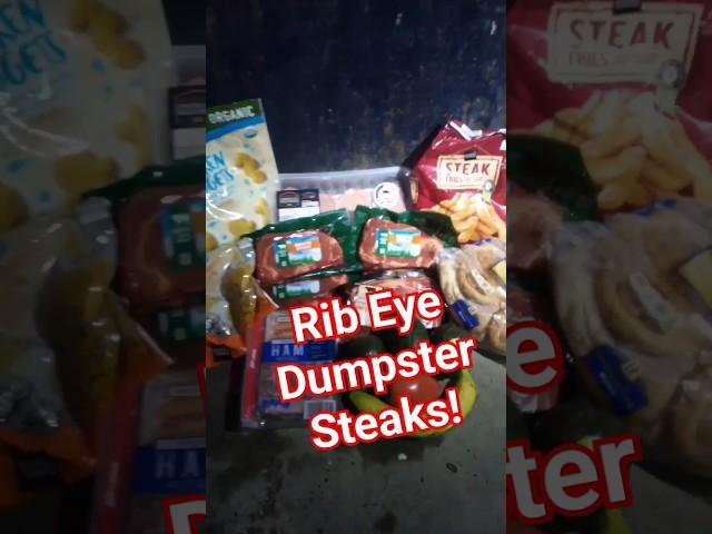 Dumpster Diving Food Haul Rib Eye Steaks.. #dumpsterdiving #foodwaste #foodhaul #freefood  #shorts