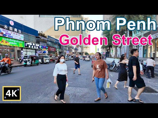 Phnom Penh Walking: Golden Street, Downtown City | Cambodia 4K