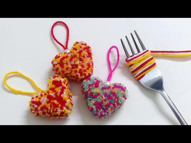 Super Easy Pom Pom heart making with Fork | Easy Sewing Hack | Valentine's Day craft