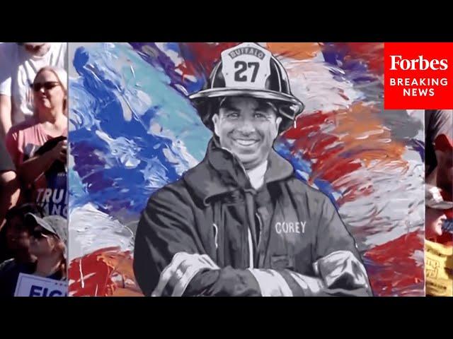 Live Painter Performs Piece Dedicated To Corey Comperatore During Trump Rally In Butler, PA