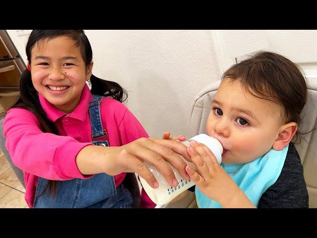 Jannie is a Good Sister & Nanny for Baby Gabe | Funny Stories about Friendship and Playing Together